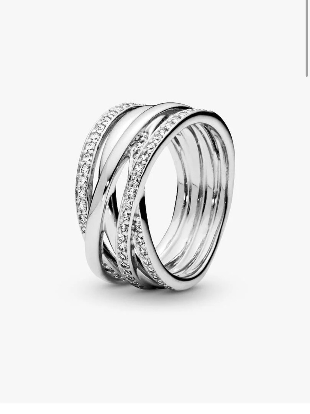 Genuine Retired PANDORA Sparkling and Polished Lines Ring; 190919CZ